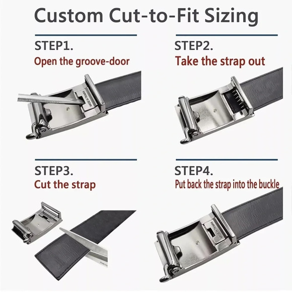 MARIO TREVI Men’s Black Ratchet Belt w Adjustable Slide w Automatic Buckle NWT - Picture 4 of 8